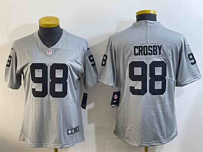 Women's Las Vegas Raiders #98 Maxx Crosby Grey Vapor Untouchable Limited Stitched Jersey(Run Small)